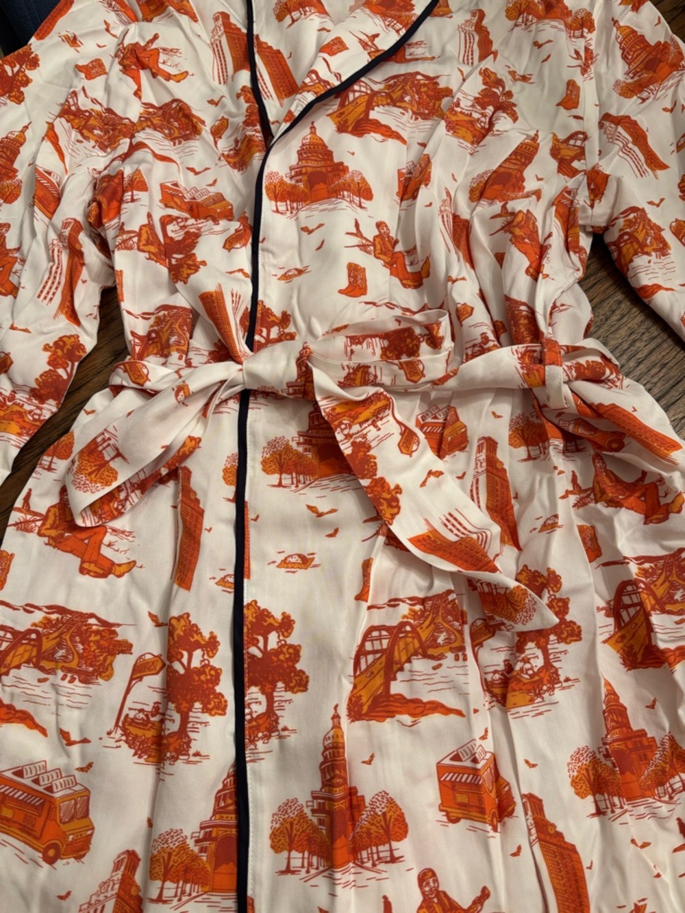 Katie Kime Austin Toile Robe NWT Cotton Modal Belted Lounge Robe Orange UT - Picture 9 of 15
